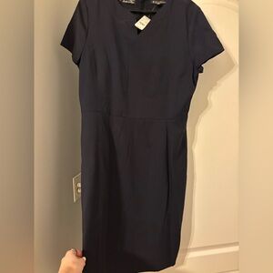 Brooks Brothers Black Short-Sleeve Midi Sheath Dress